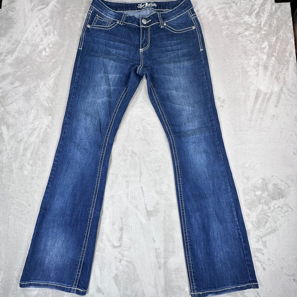 Love Nation Premium Straight Jeans Womens Size 8 Blue Denim Rhinestones Pants